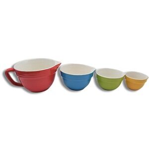 Creative Co-Op Measuring Cups Set Ceramic Nesting Red Blue Green Yellow Kitchen